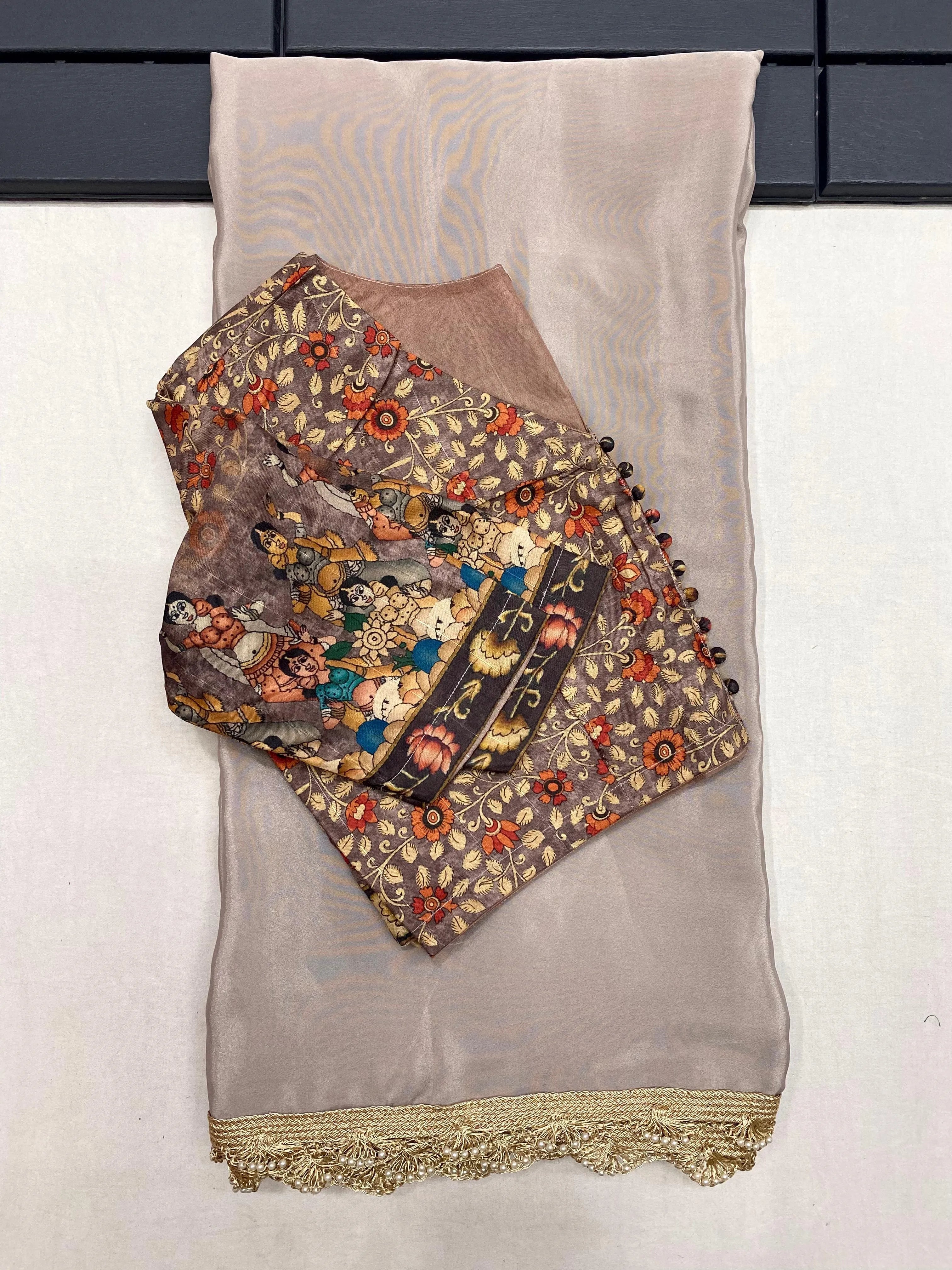 Crape Satin Fabric Fully Work Saree