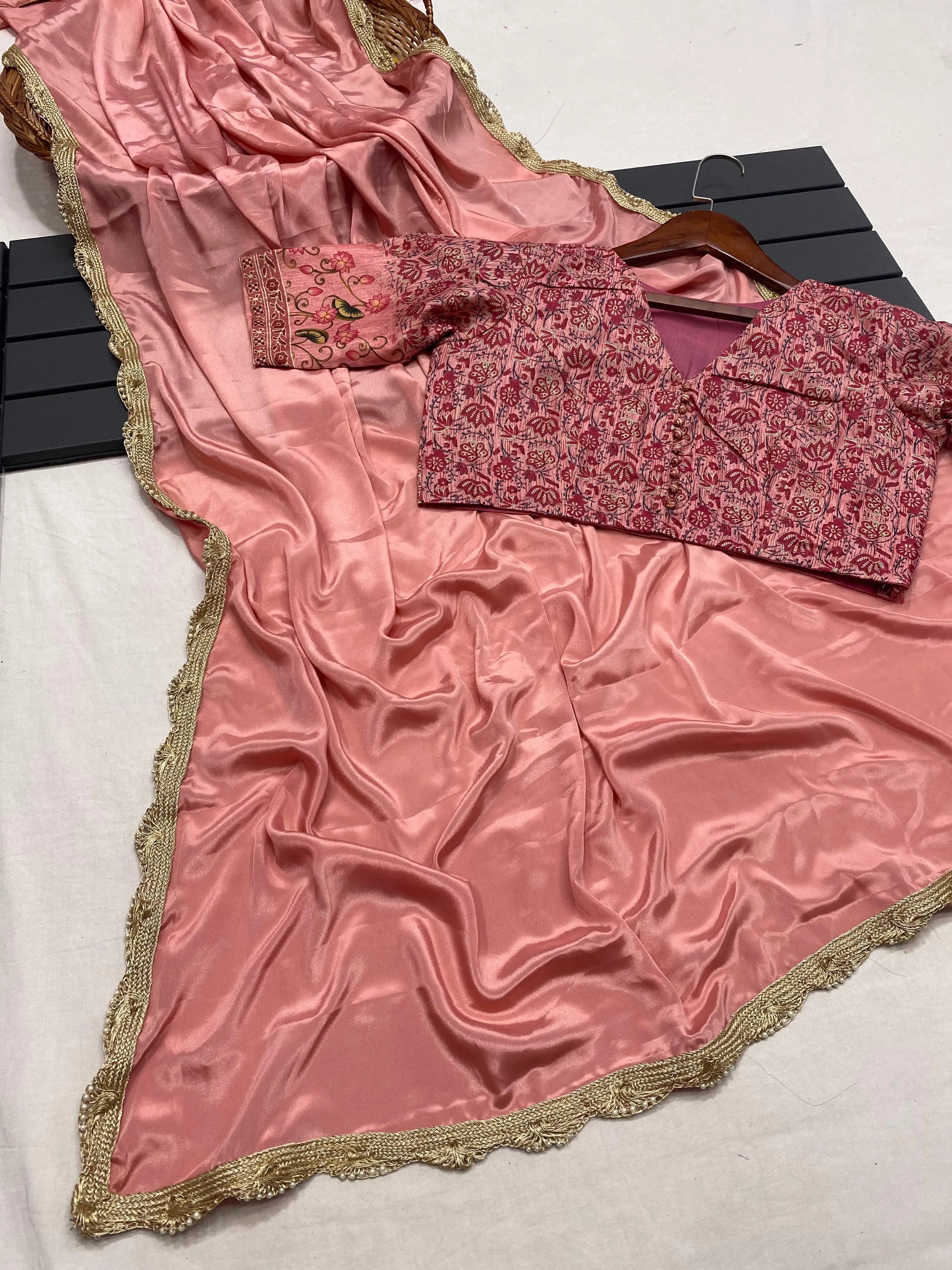 Crape Satin Fabric Fully Work Saree