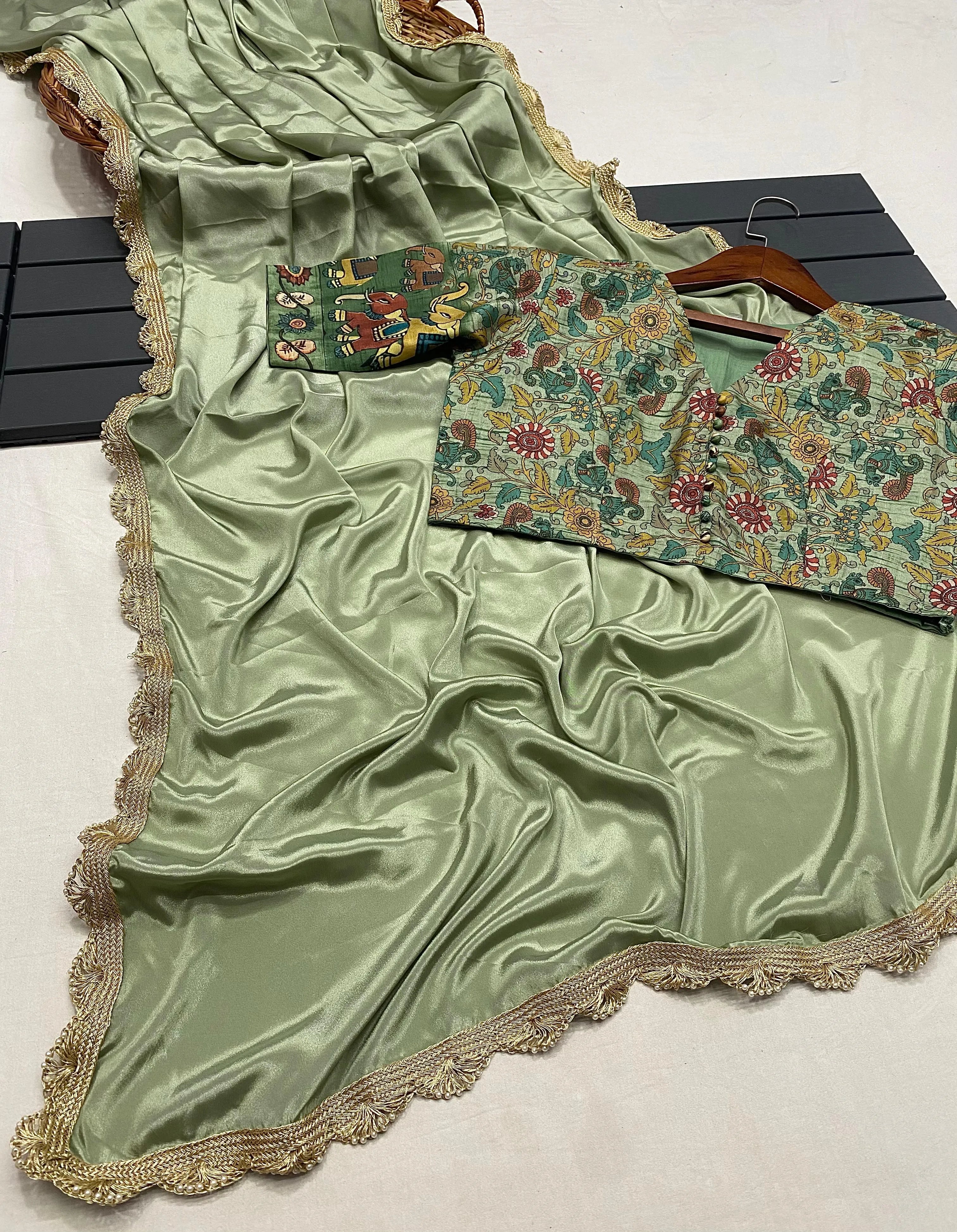 Crape Satin Fabric Fully Work Saree