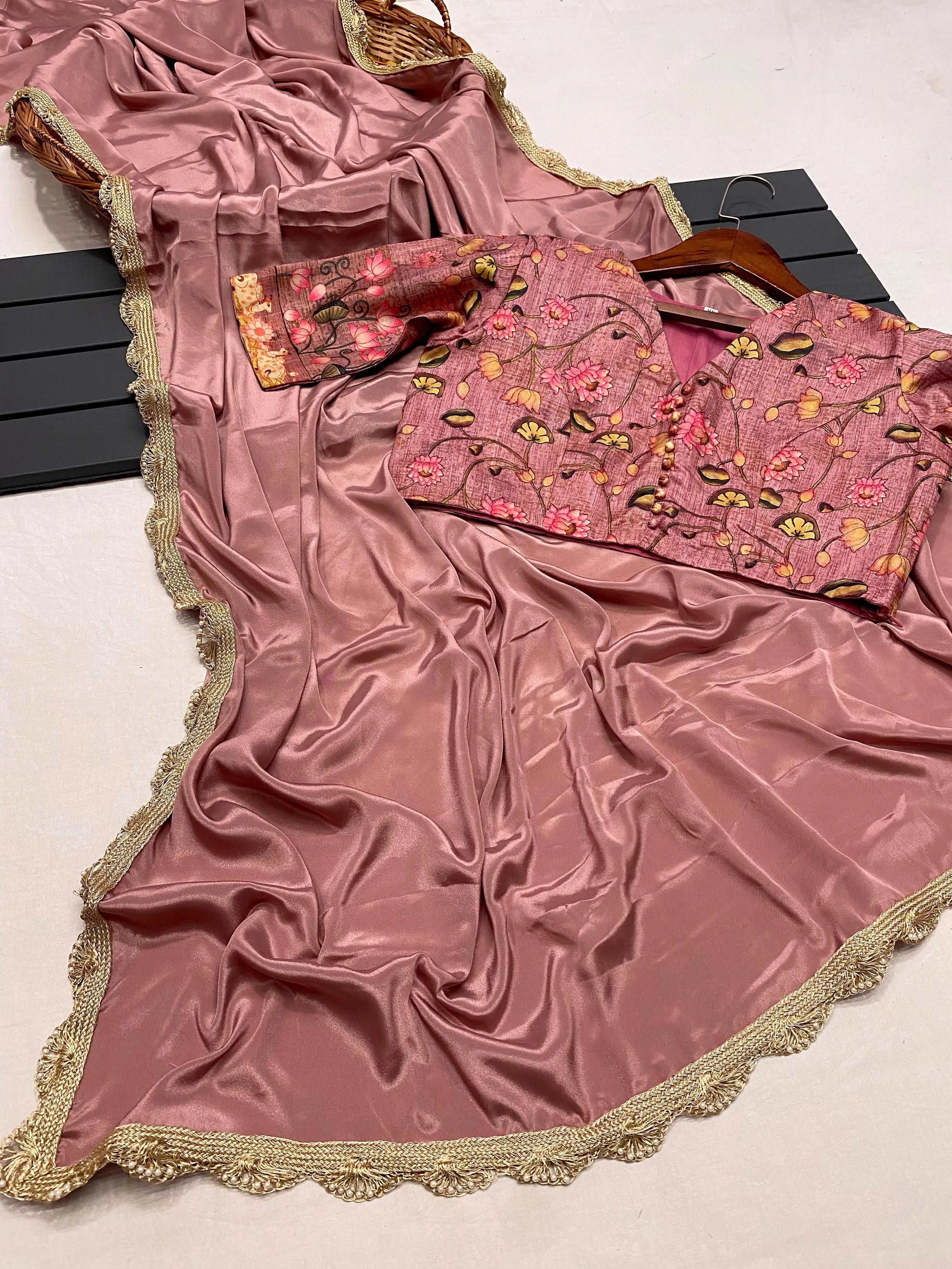 Crape Satin Fabric Fully Work Saree