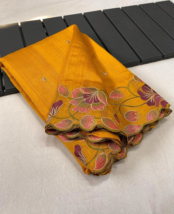 Premium Tussar Silk Embroidery Work Saree