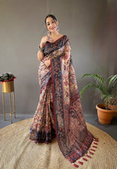 Italian Digital Printed Cotton Kalamkari Saree