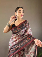 Italian Digital Printed Cotton Kalamkari Saree