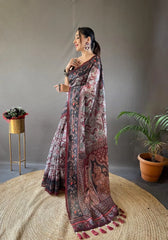 Italian Digital Printed Cotton Kalamkari Saree