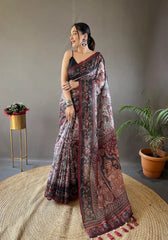 Italian Digital Printed Cotton Kalamkari Saree