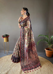 Italian Digital Printed Cotton Kalamkari Saree