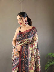 Italian Digital Printed Cotton Kalamkari Saree