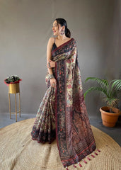 Italian Digital Printed Cotton Kalamkari Saree