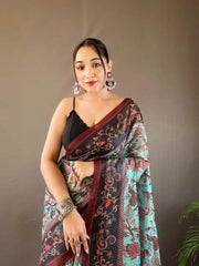 Italian Digital Printed Cotton Kalamkari Saree