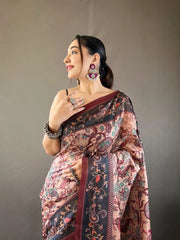 Italian Digital Printed Cotton Kalamkari Saree