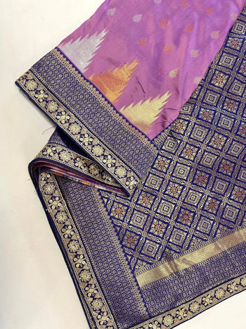 Semi Kanchipuram Temple Weaving Border Saree