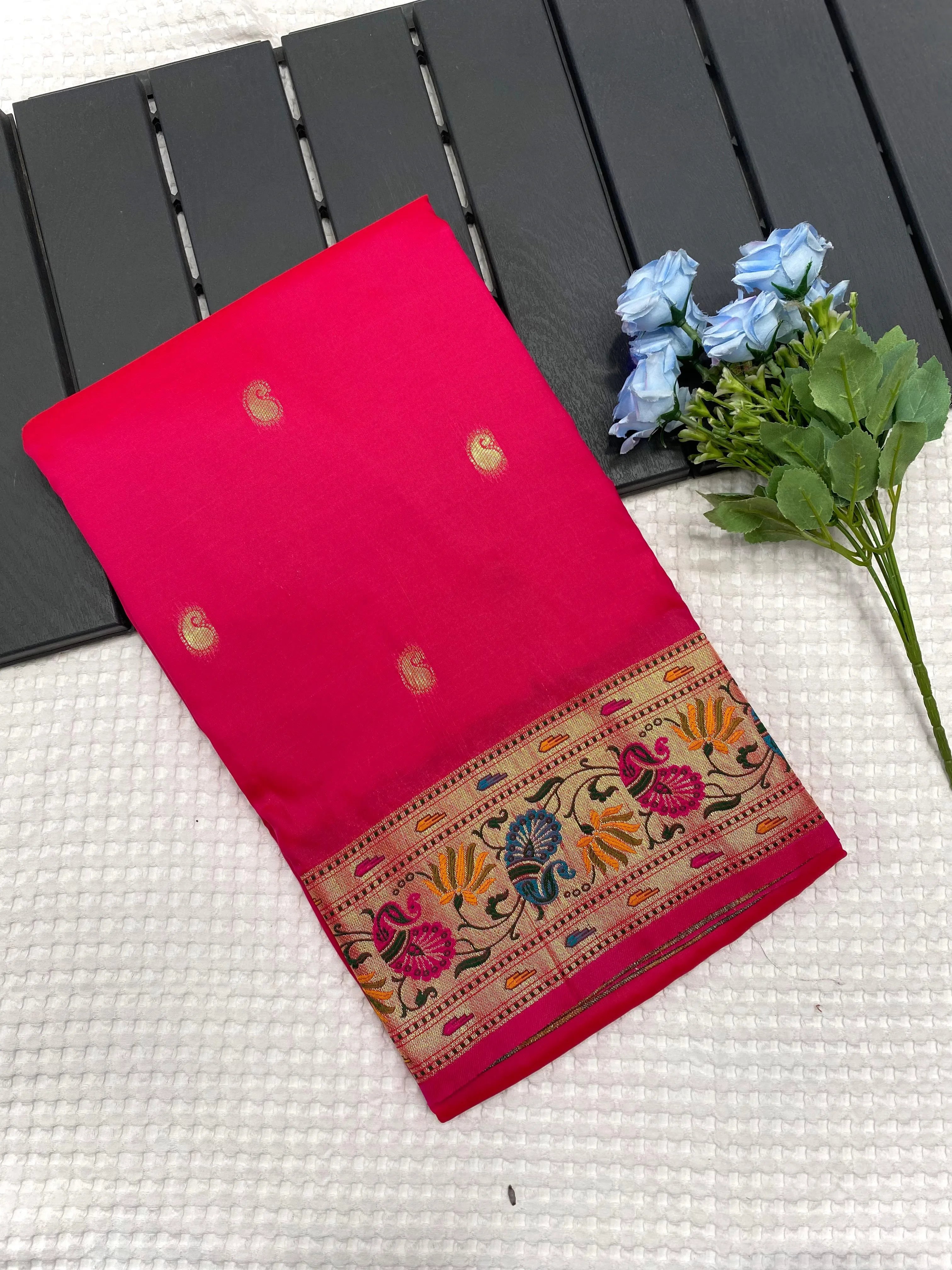 Paithani Silk Meenakari Designer Border Saree