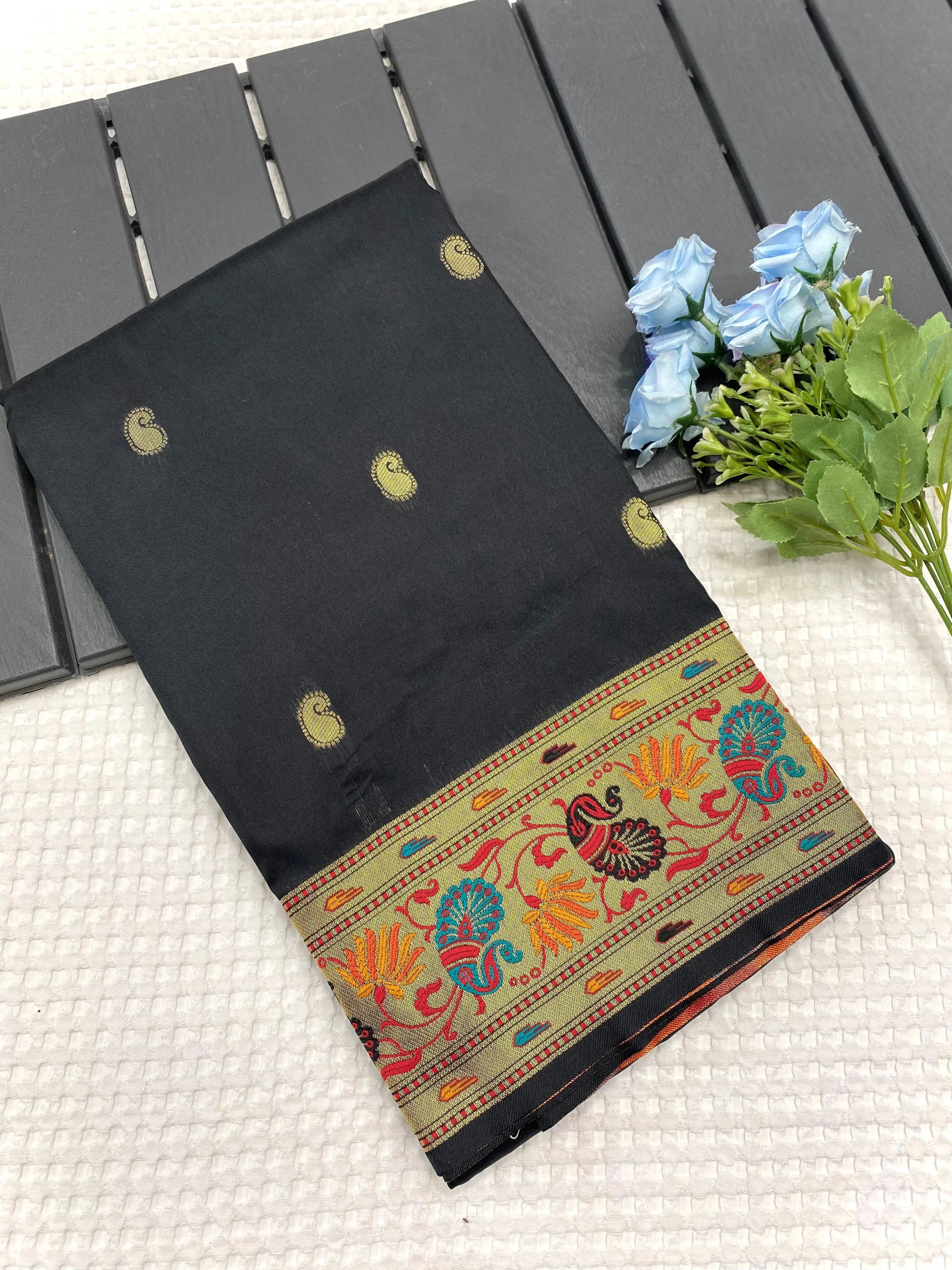 Paithani Silk Meenakari Designer Border Saree