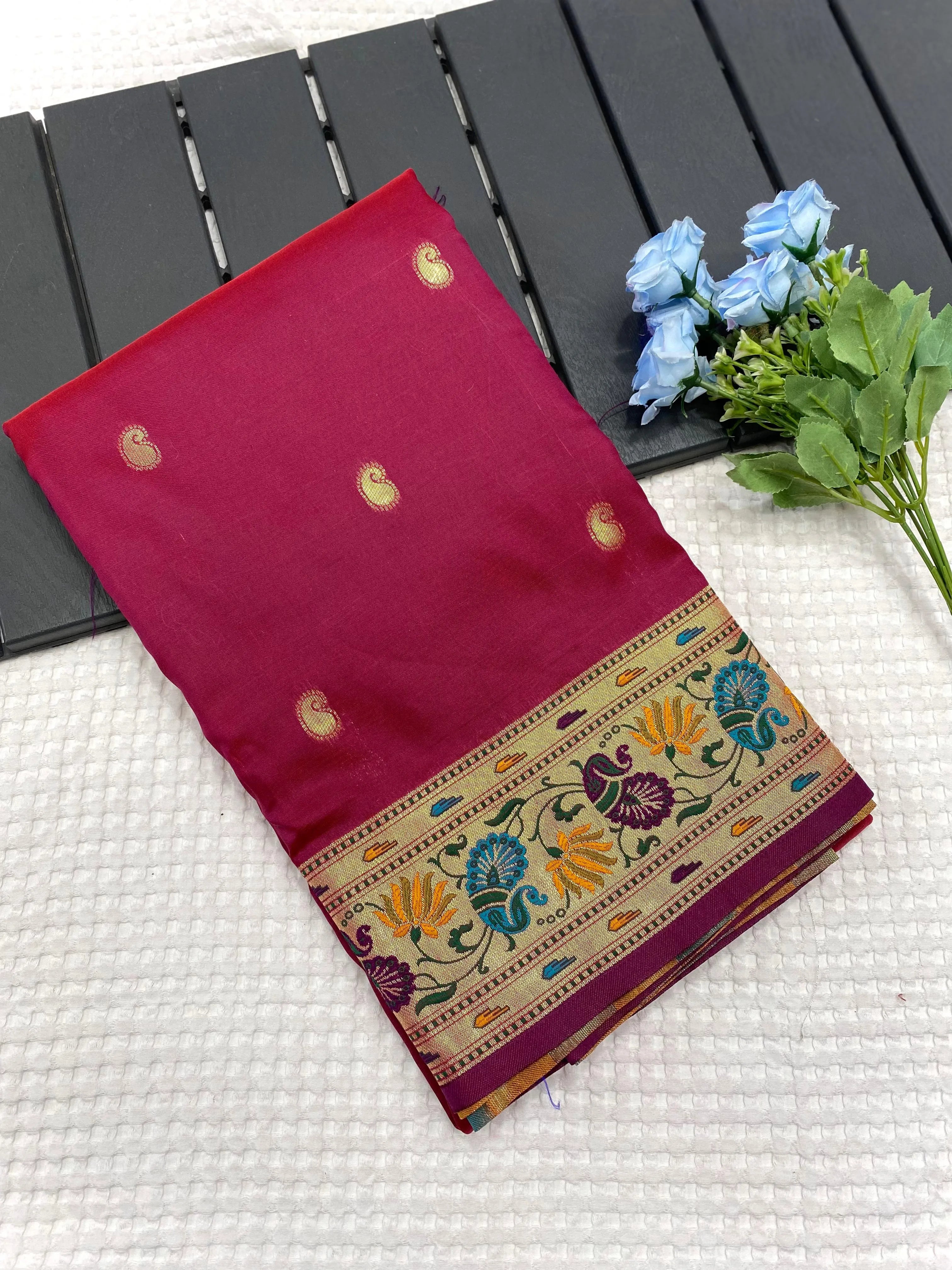 Paithani Silk Meenakari Designer Border Saree
