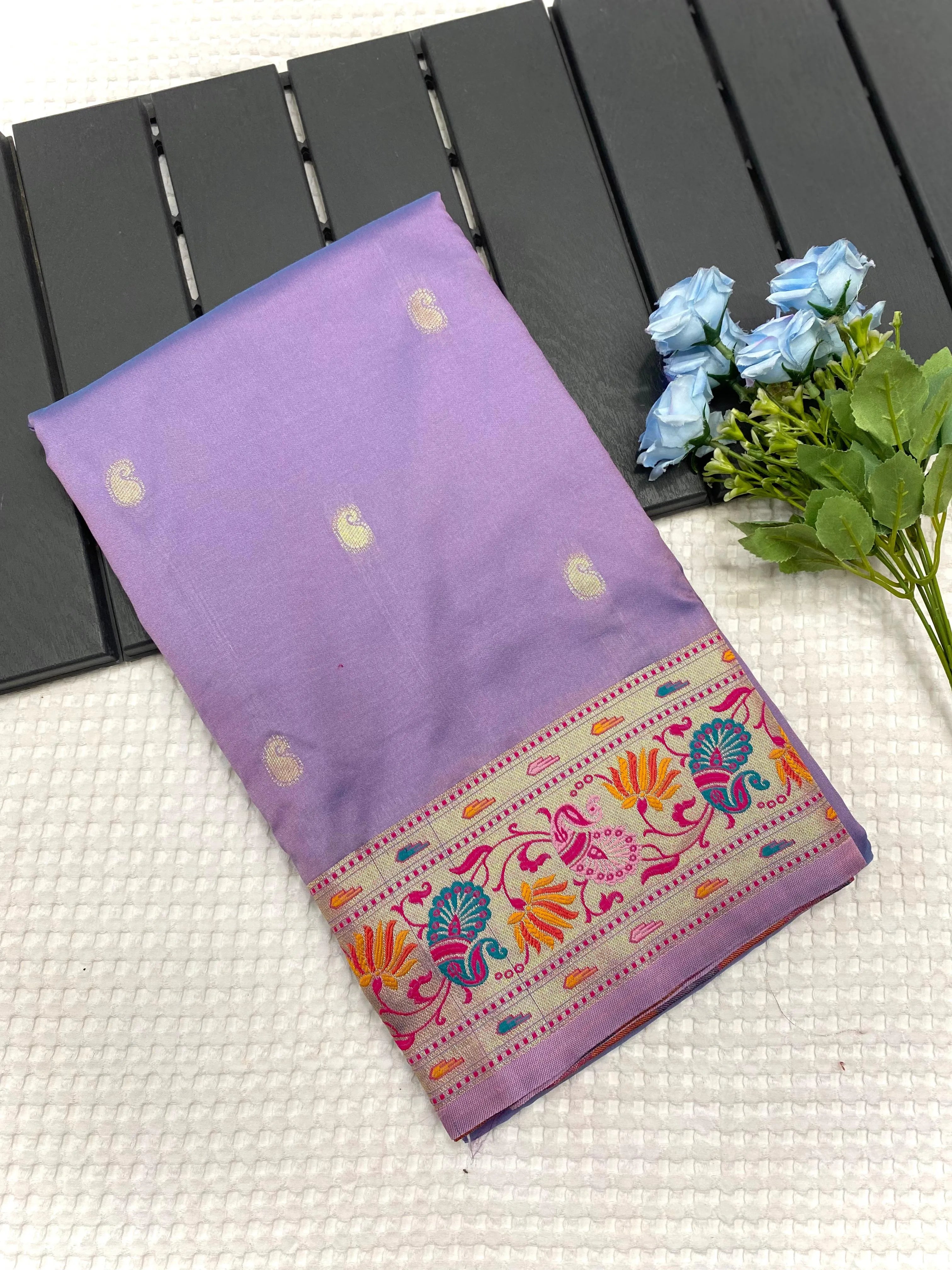 Paithani Silk Meenakari Designer Border Saree