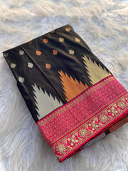 Semi Kanchipuram Temple Weaving Border Saree