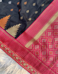Semi Kanchipuram Temple Weaving Border Saree