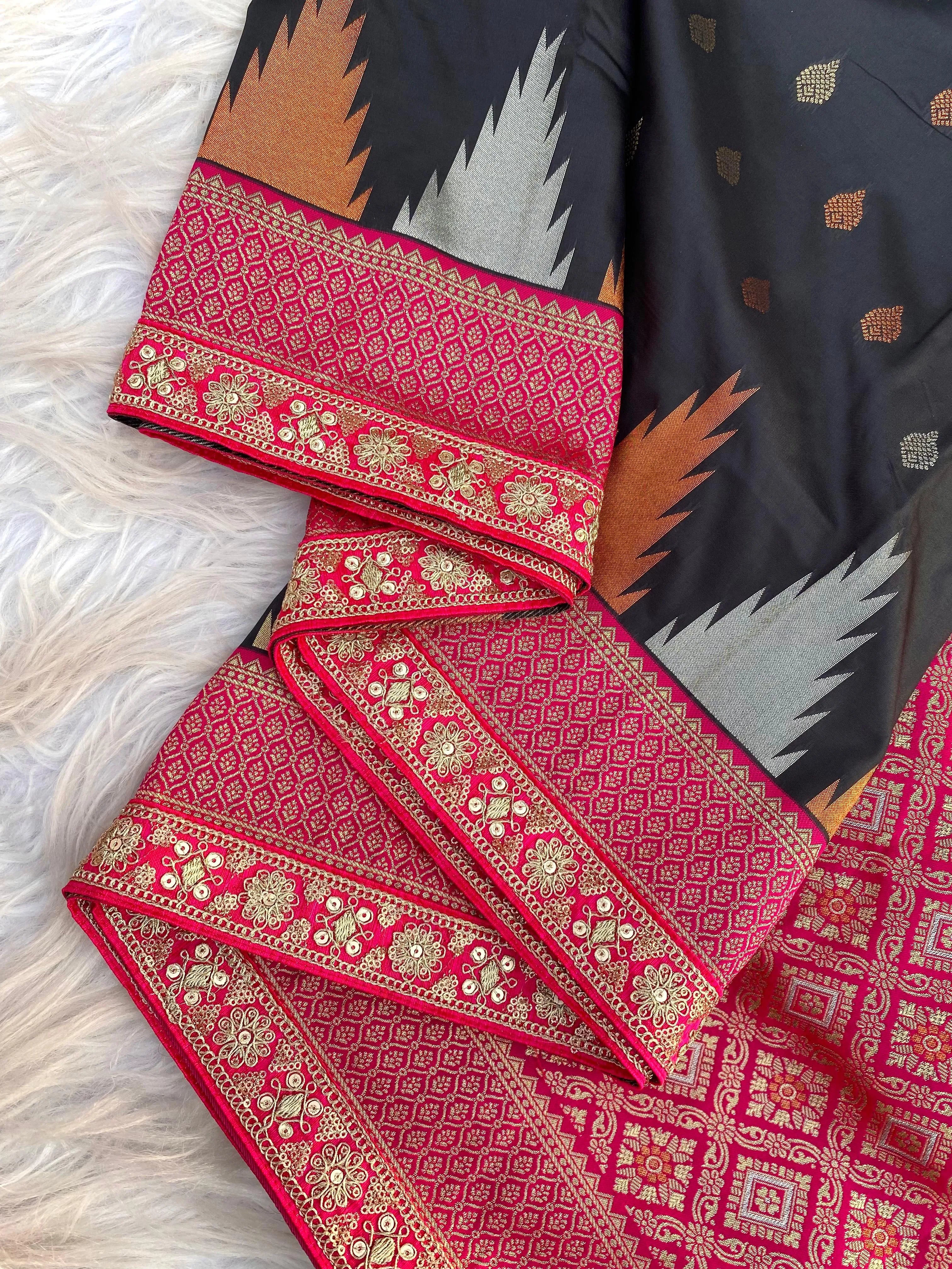 Semi Kanchipuram Temple Weaving Border Saree
