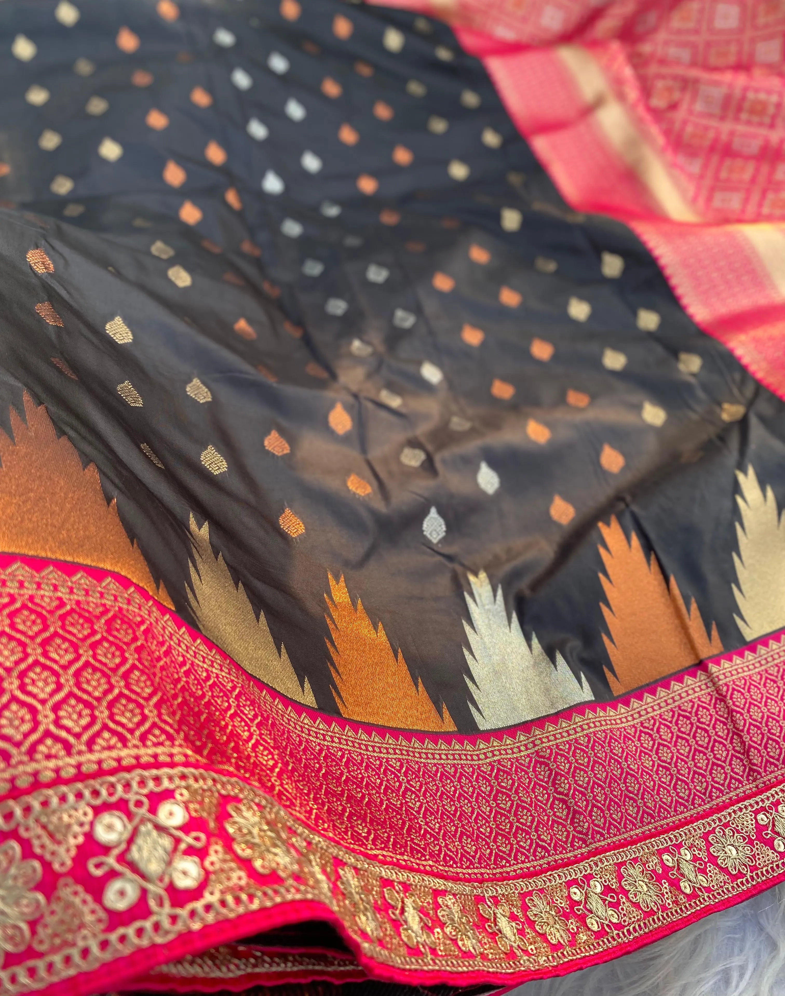 Semi Kanchipuram Temple Weaving Border Saree