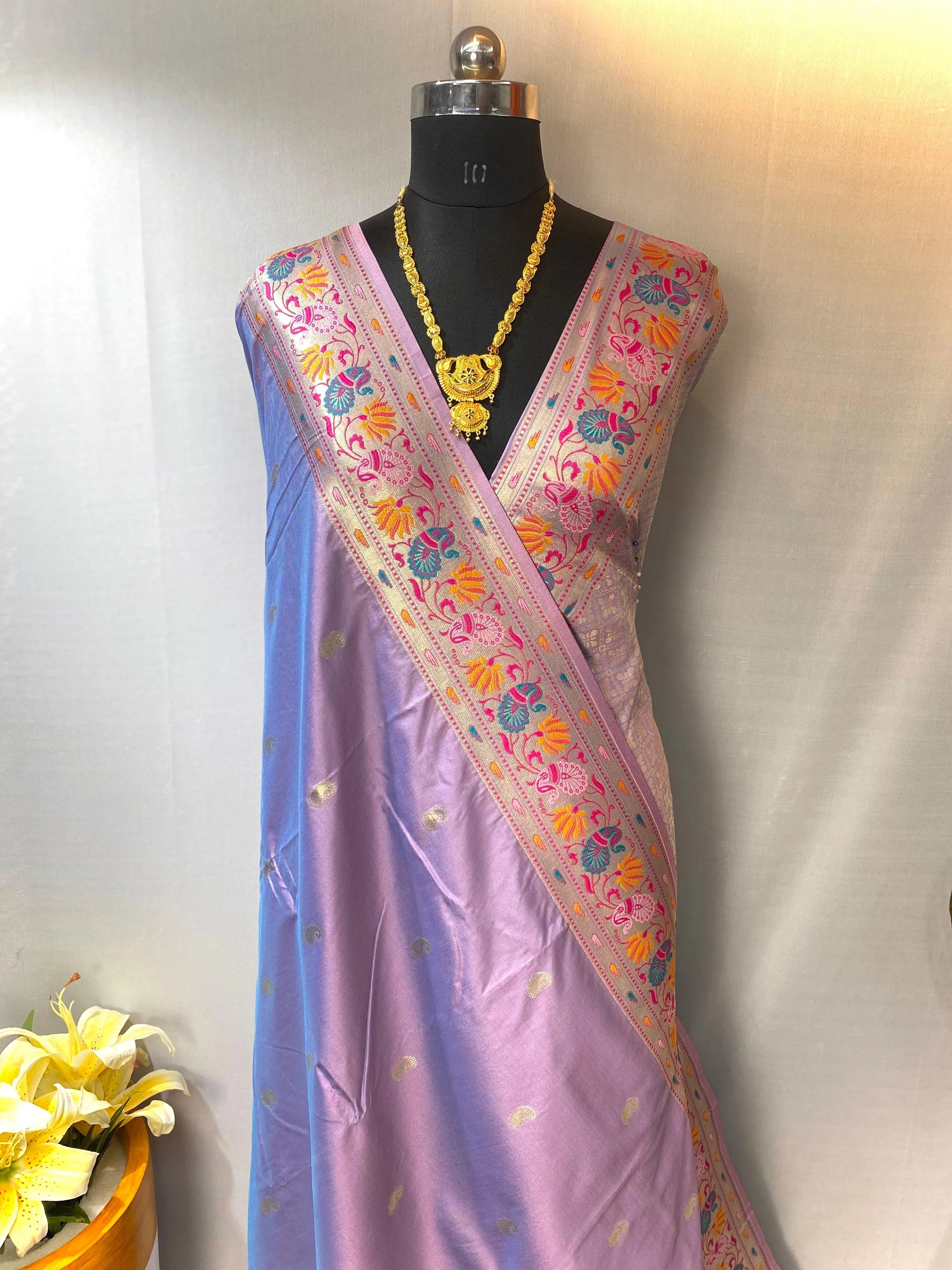 Paithani Silk Meenakari Designer Border Saree