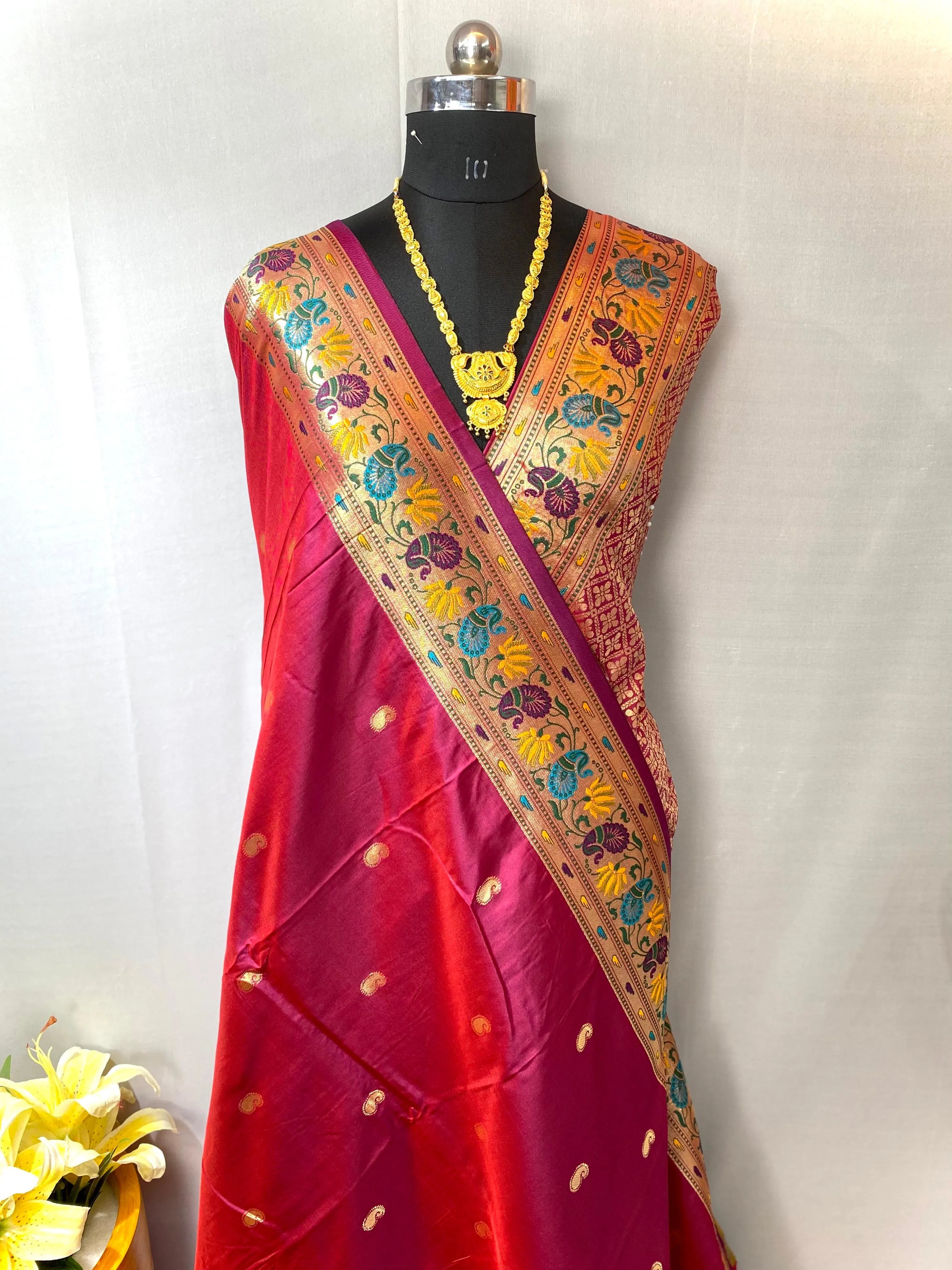 Paithani Silk Meenakari Designer Border Saree