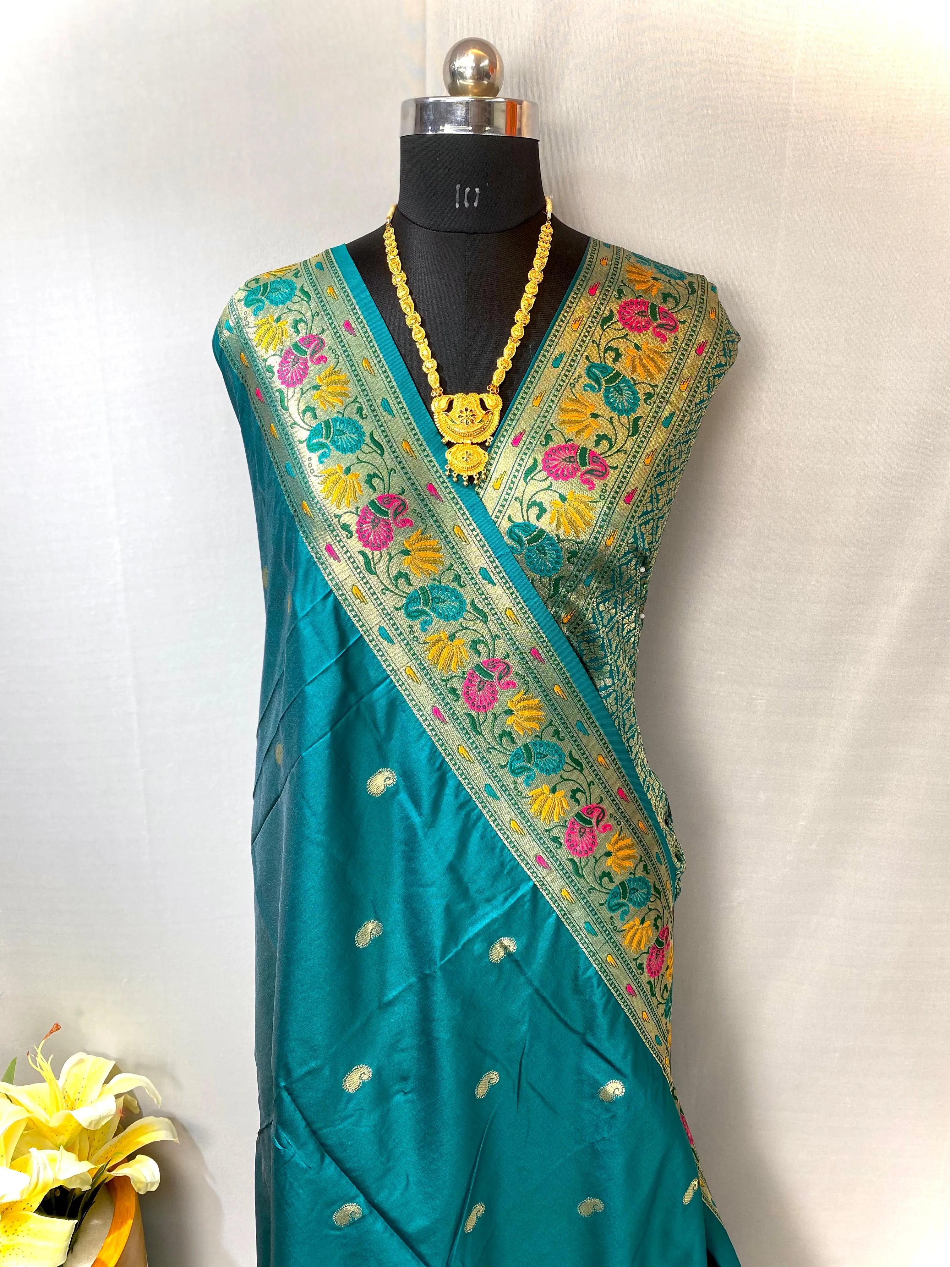 Paithani Silk Meenakari Designer Border Saree
