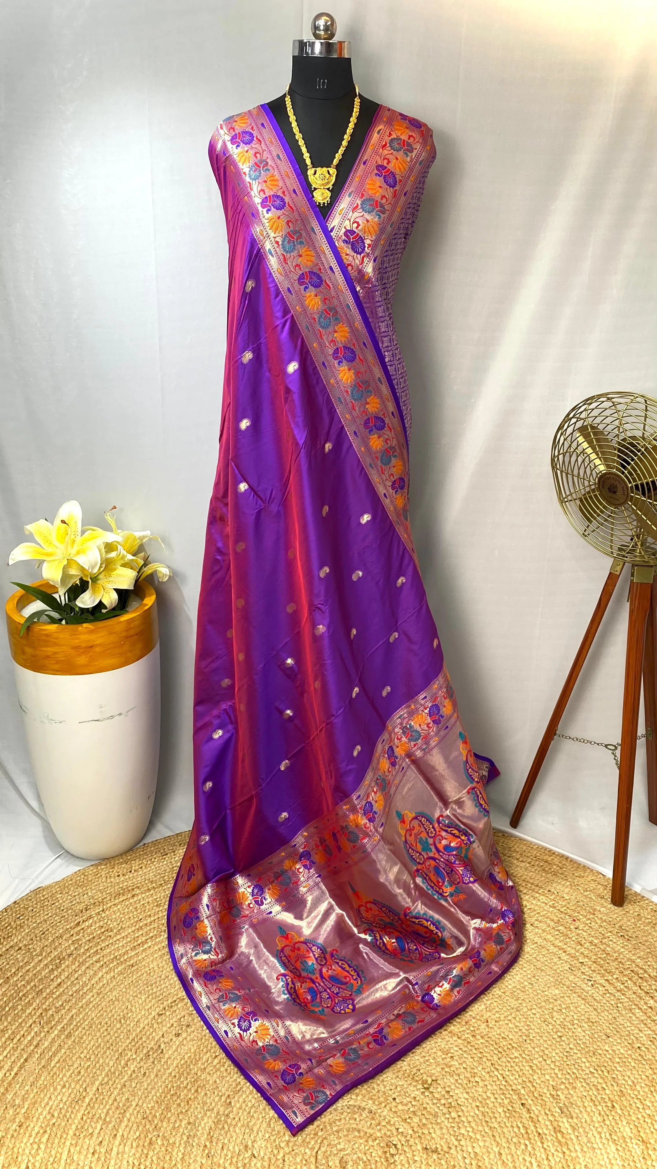Paithani Silk Meenakari Designer Border Saree