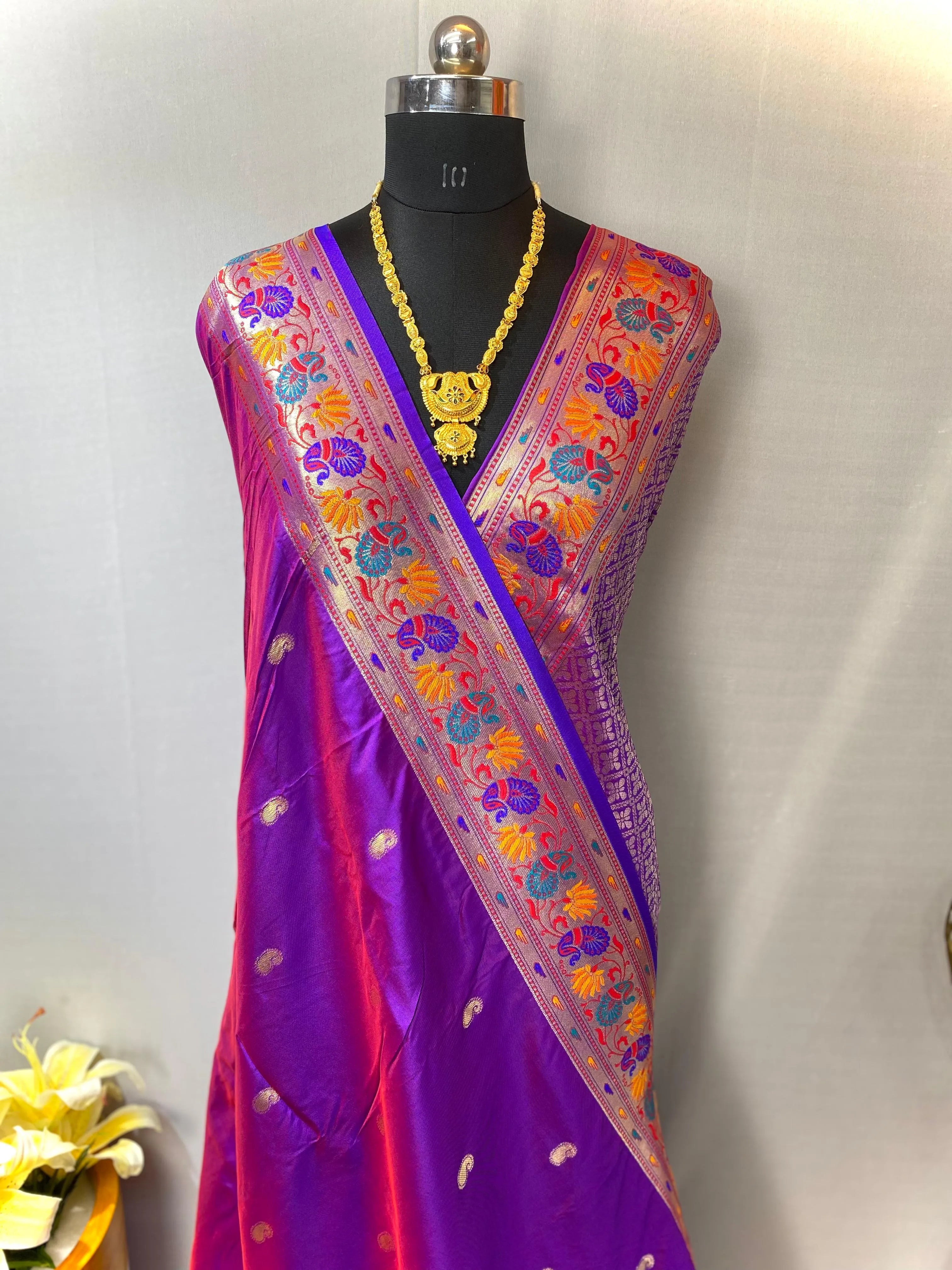 Paithani Silk Meenakari Designer Border Saree