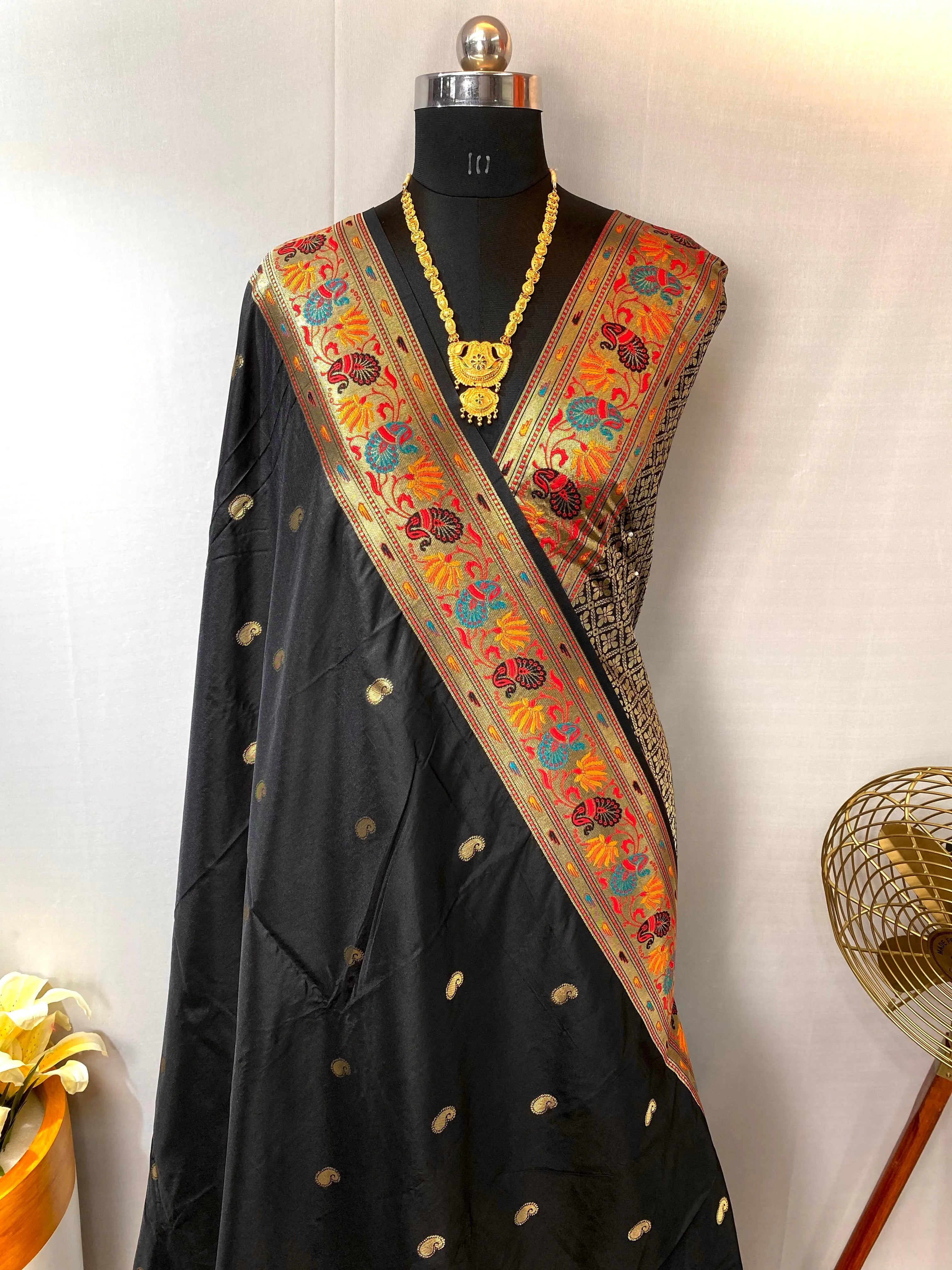 Paithani Silk Meenakari Designer Border Saree
