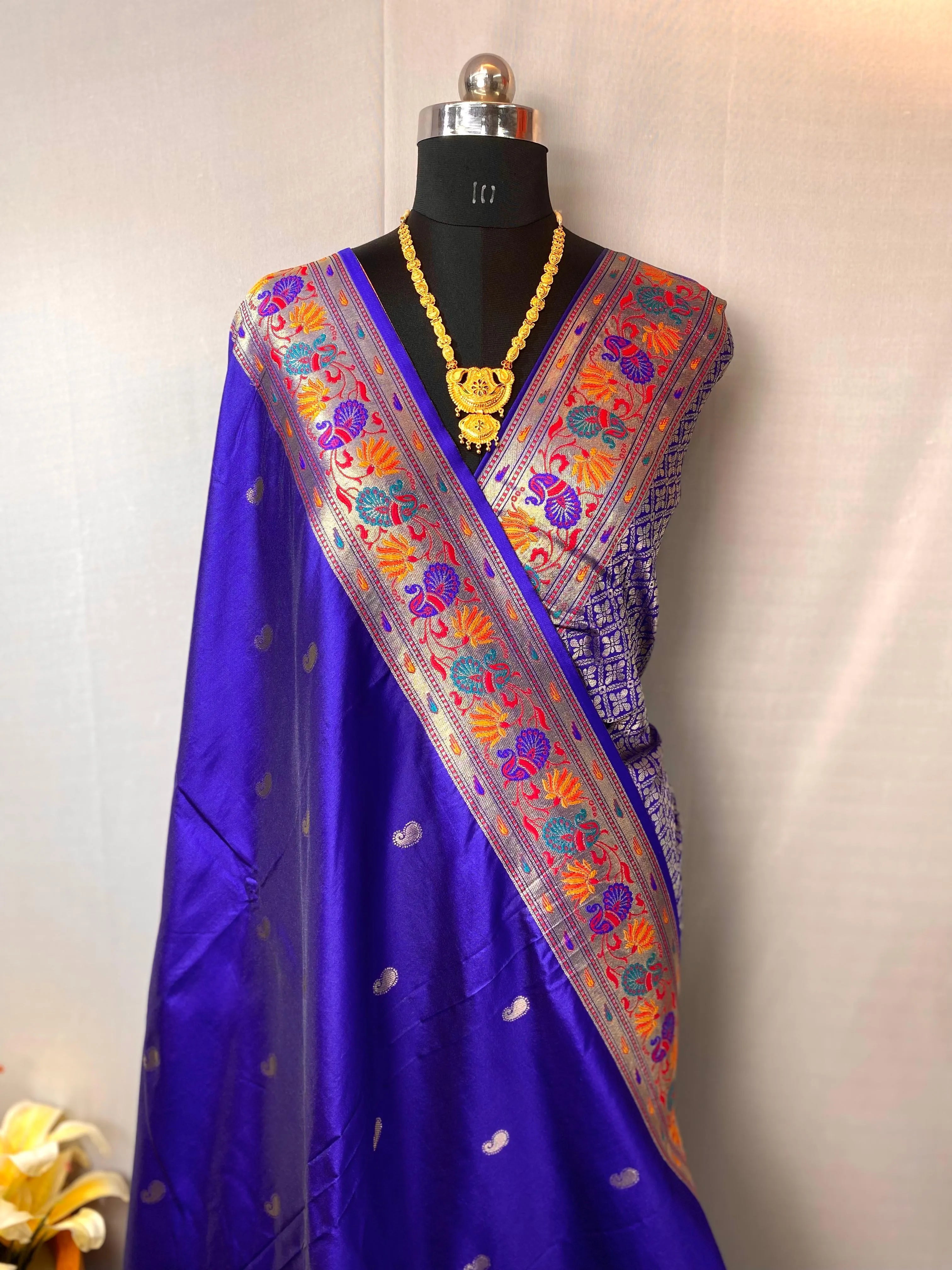 Paithani Silk Meenakari Designer Border Saree