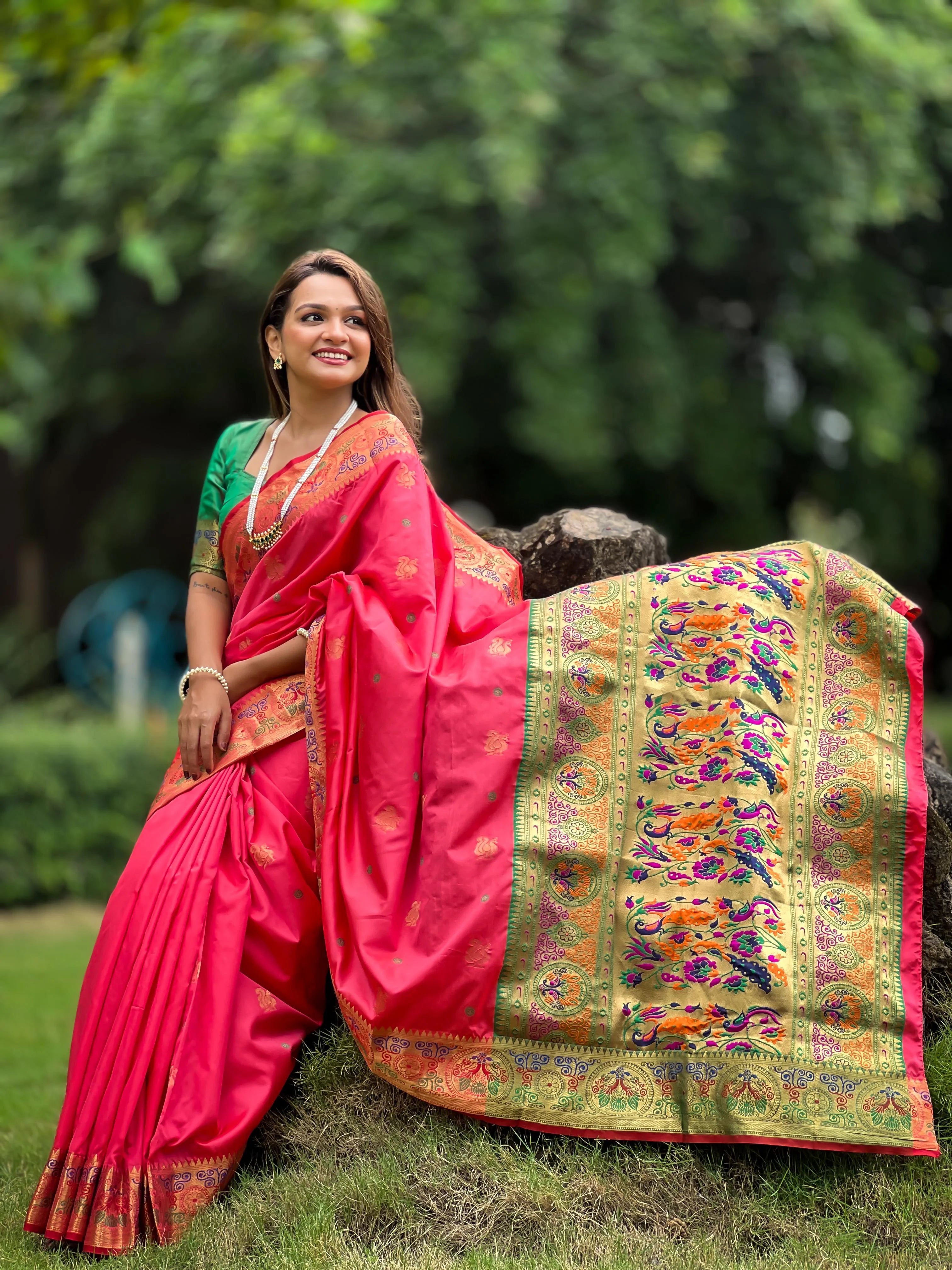 Paithani Soft Silk Meenakari Paithani Saree