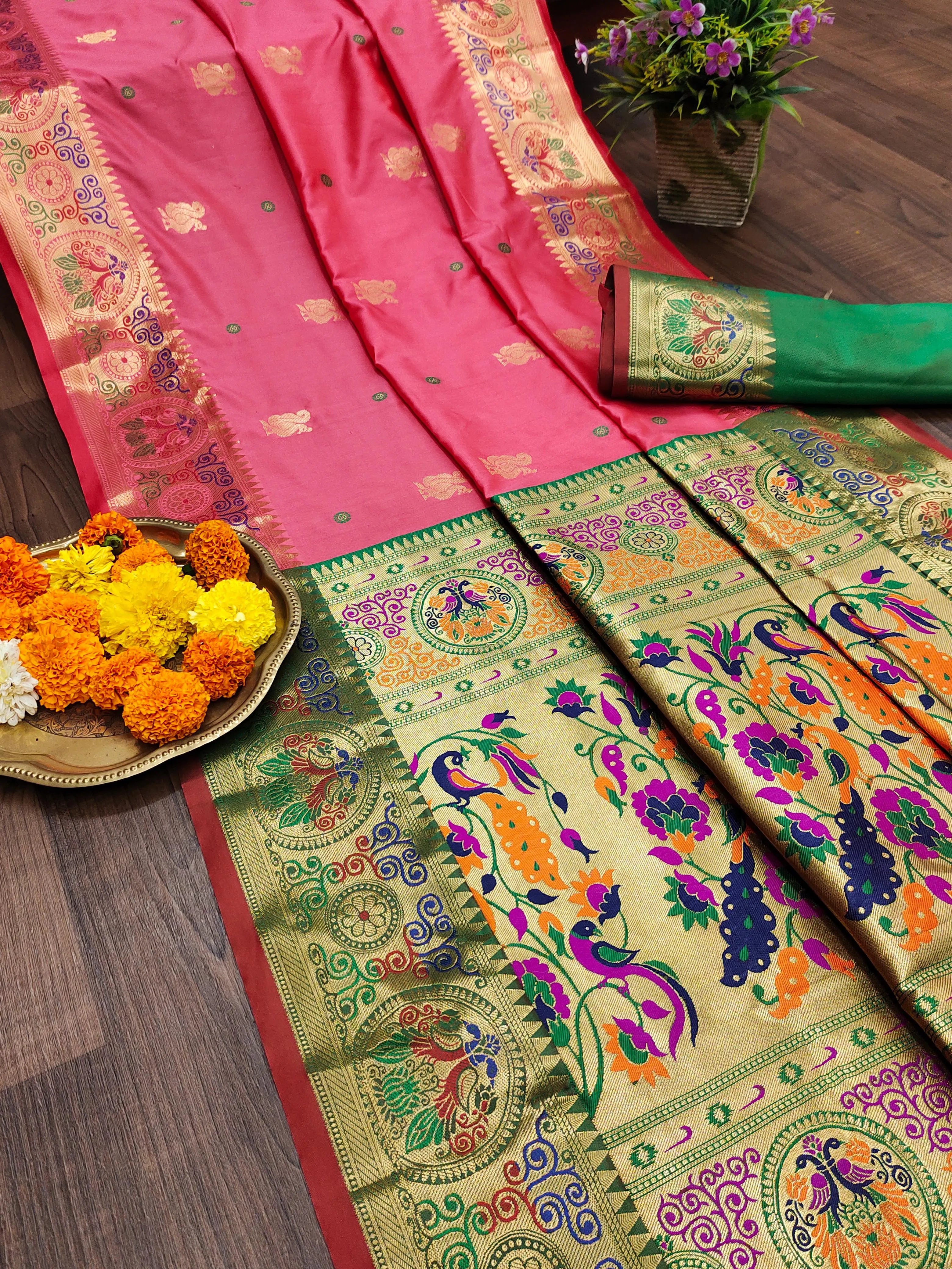 Paithani Soft Silk Meenakari Paithani Saree