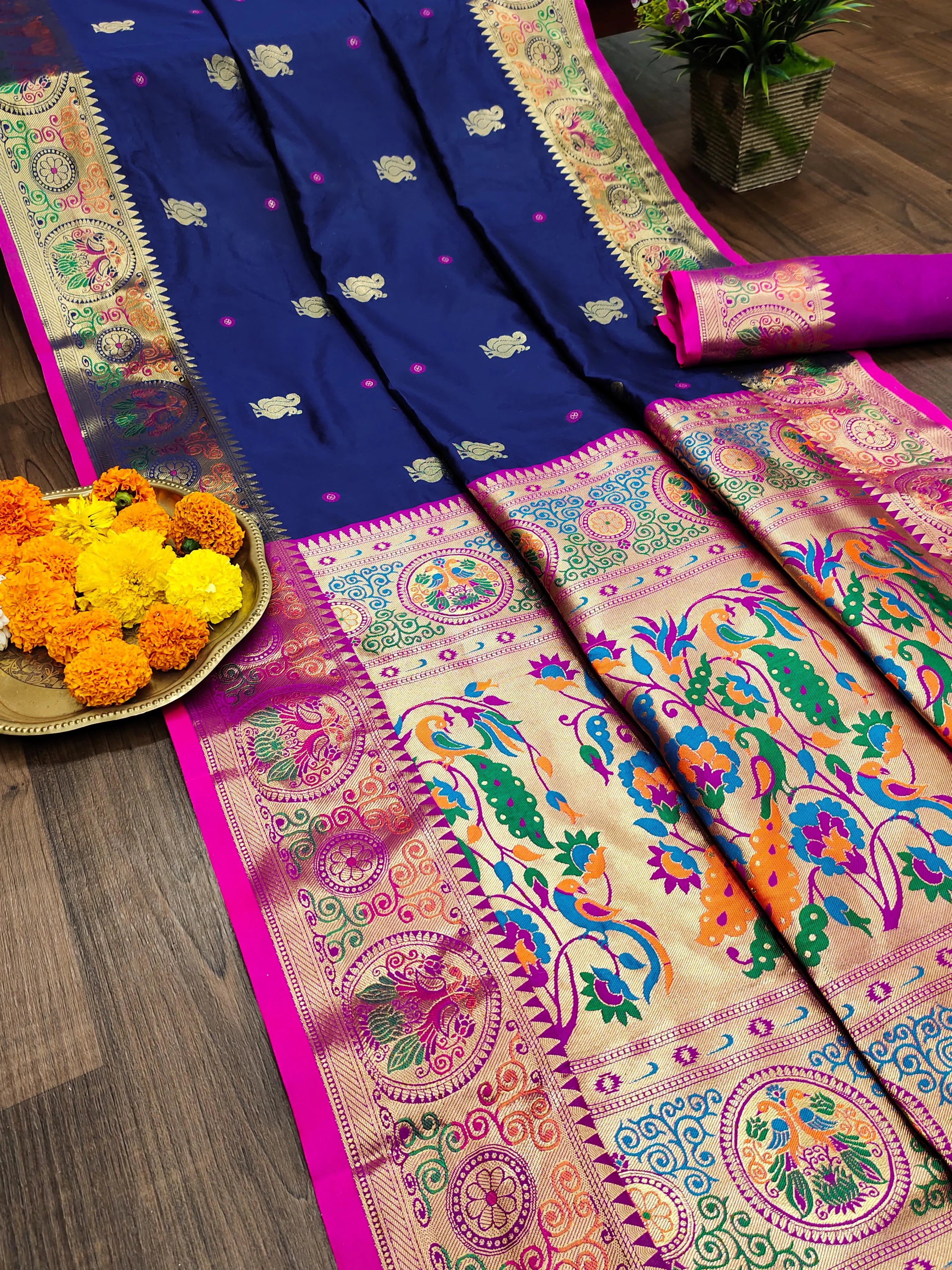 Paithani Soft Silk Meenakari Paithani Saree