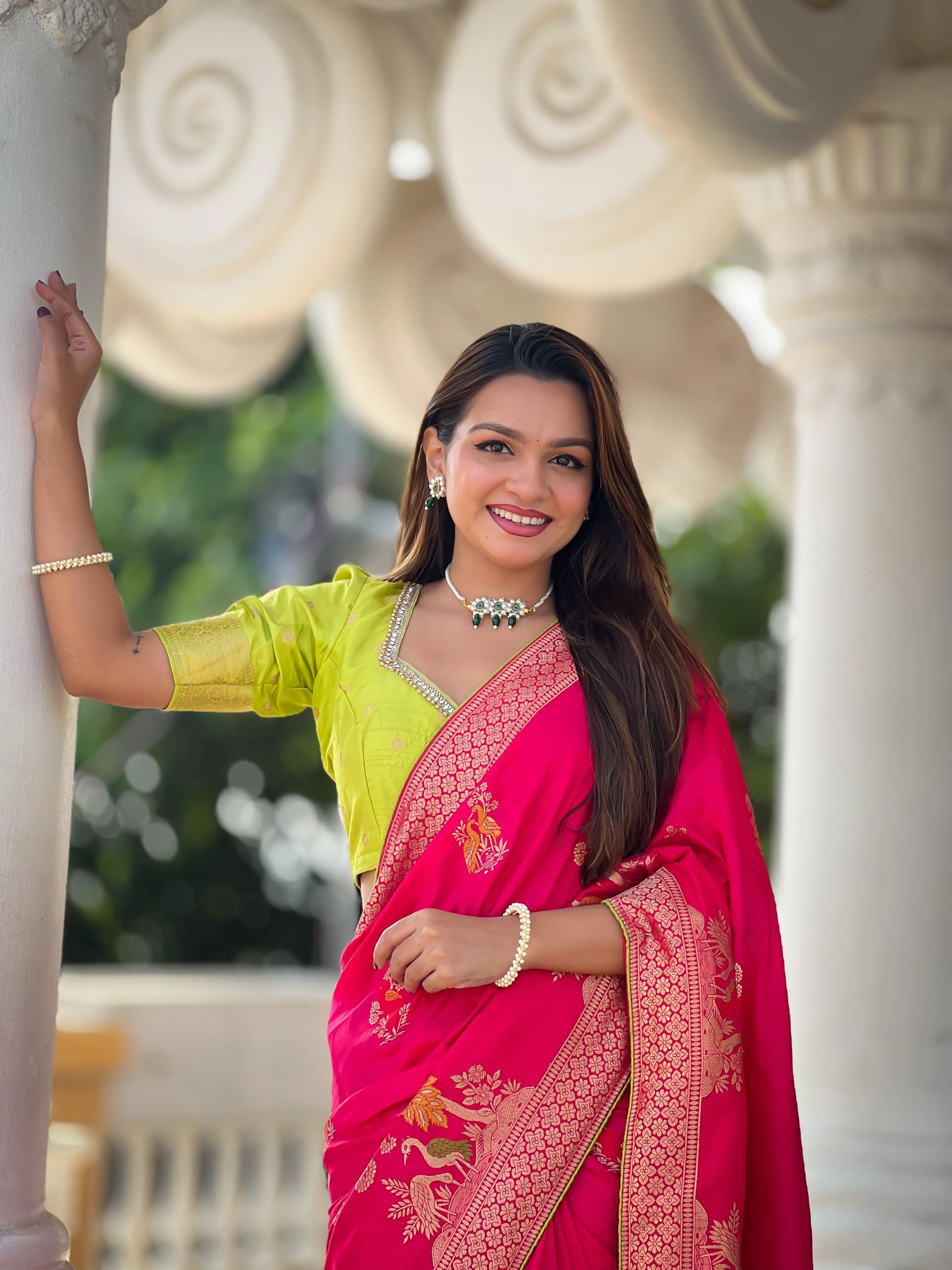 Pure Viscose Dola Silk Heavy Meenakari Design Saree (Product Code: AS-733)
