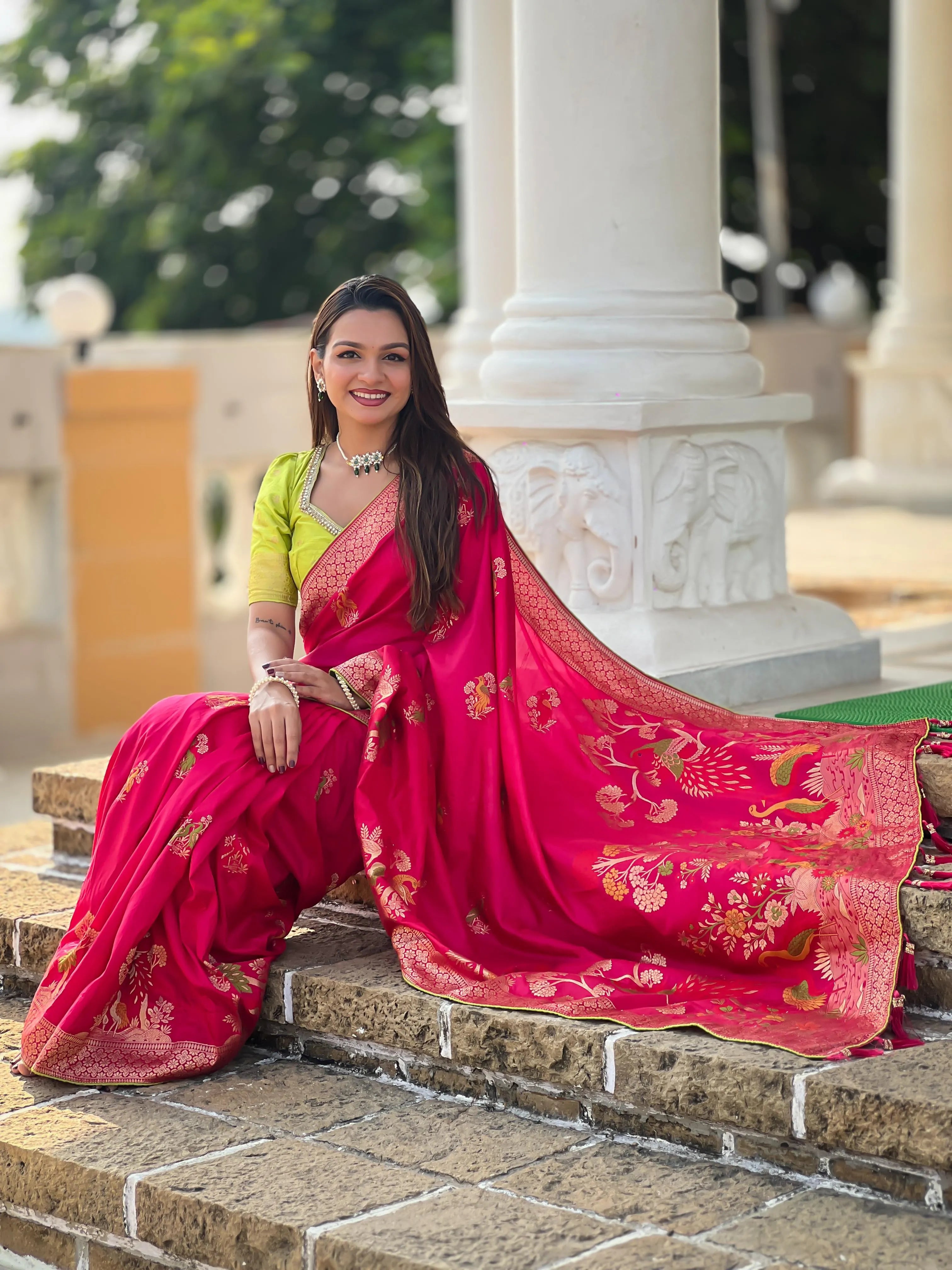 Pure Viscose Dola Silk Heavy Meenakari Design Saree (Product Code: AS-733)