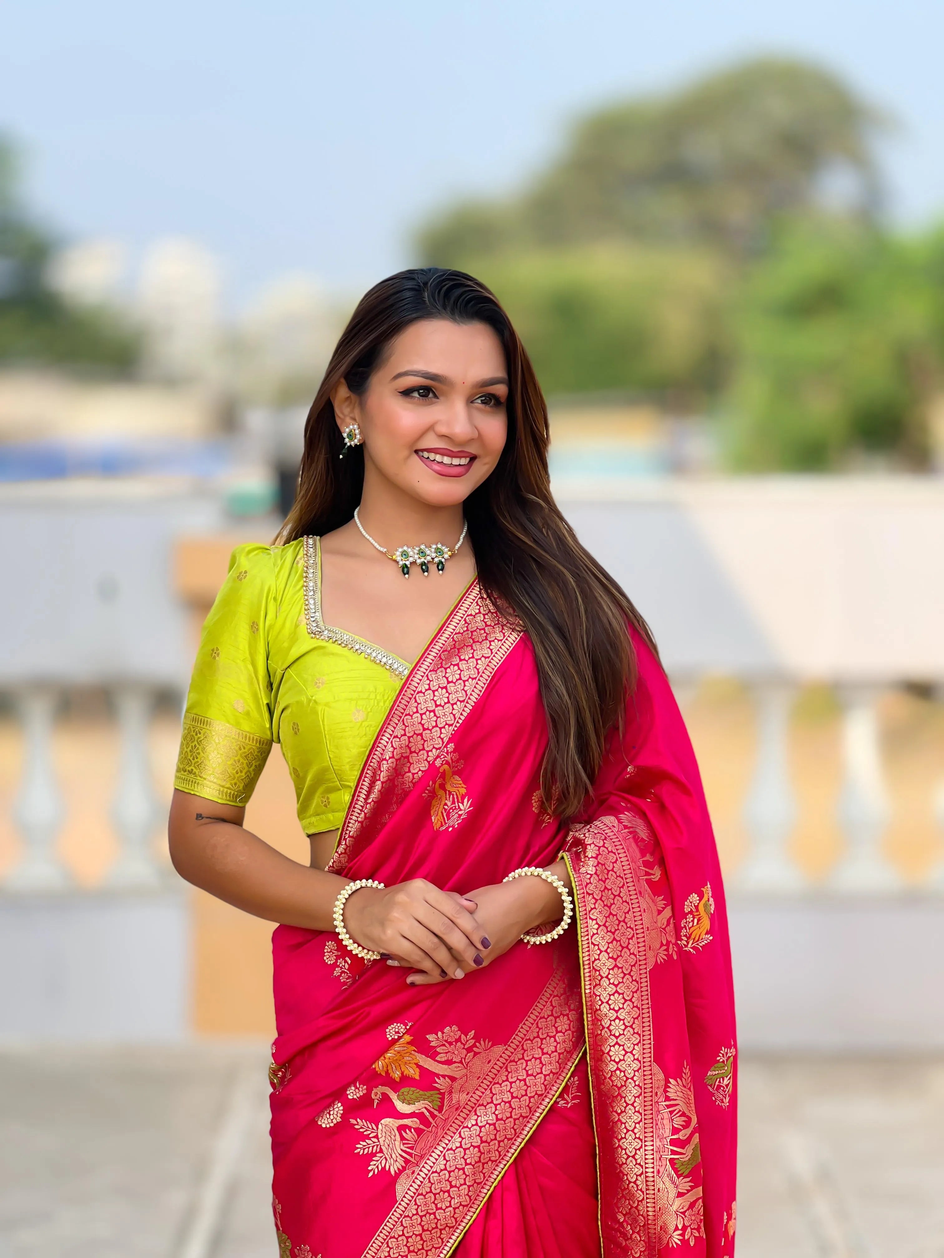Pure Viscose Dola Silk Heavy Meenakari Design Saree (Product Code: AS-733)
