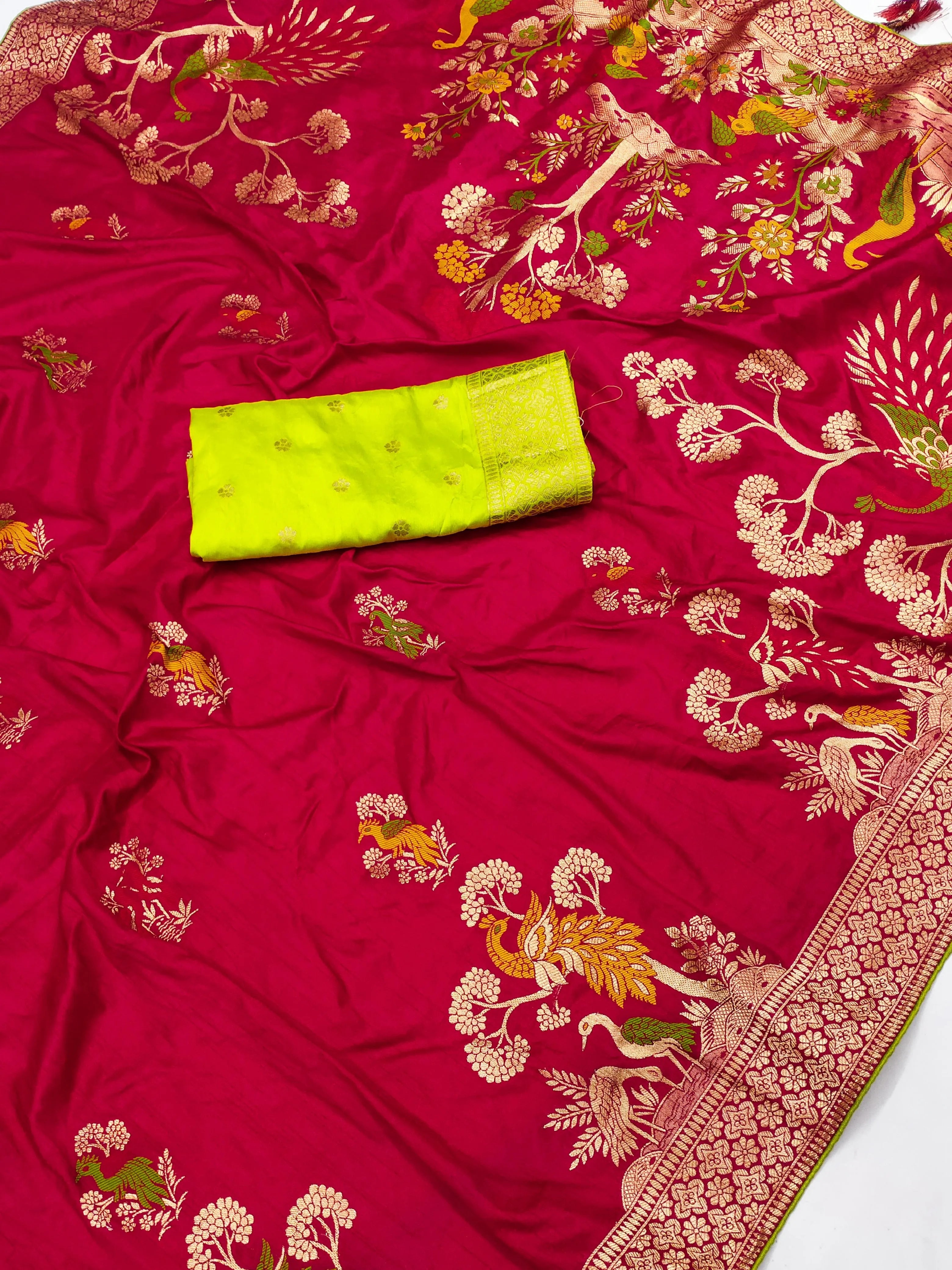 Pure Viscose Dola Silk Heavy Meenakari Design Saree (Product Code: AS-733)