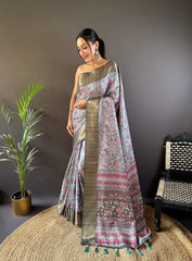 Assam Silk Kalamkari Digital Printed Saree