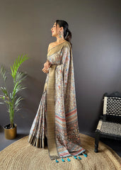 Assam Silk Kalamkari Digital Printed Saree