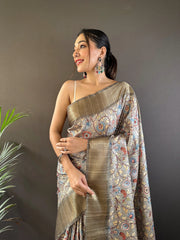 Assam Silk Kalamkari Digital Printed Saree