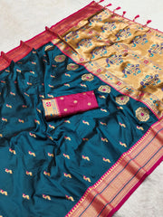 Peacock Paithani Soft Silk Traditional Kadiyal Border Saree