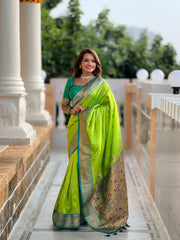 Peacock Paithani Soft Silk Traditional Kadiyal Border Saree