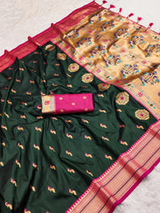 Peacock Paithani Soft Silk Traditional Kadiyal Border Saree
