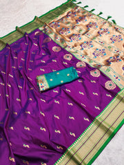 Peacock Paithani Soft Silk Traditional Kadiyal Border Saree