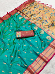Peacock Paithani Soft Silk Traditional Kadiyal Border Saree