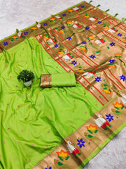 Soft Silk Meenakari Rajhans Lotus Pallu Saree