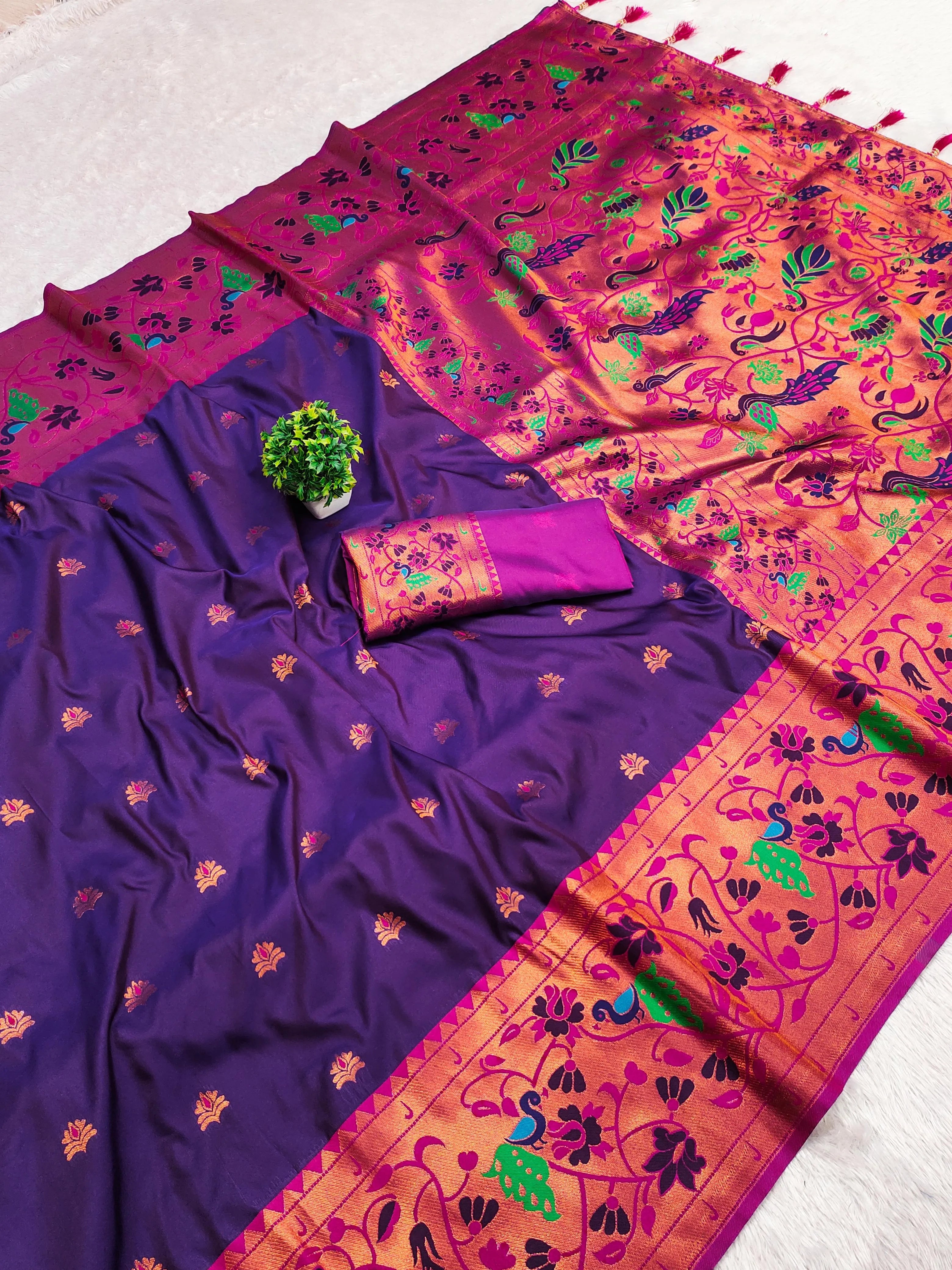 Paithani Soft Silk Meenakari Paithani Saree
