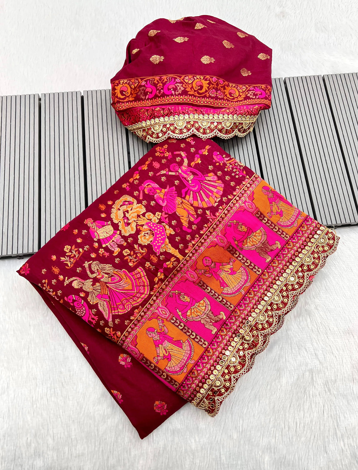 Soft Silk Pashmina Kashmiri Thread Lace Saree