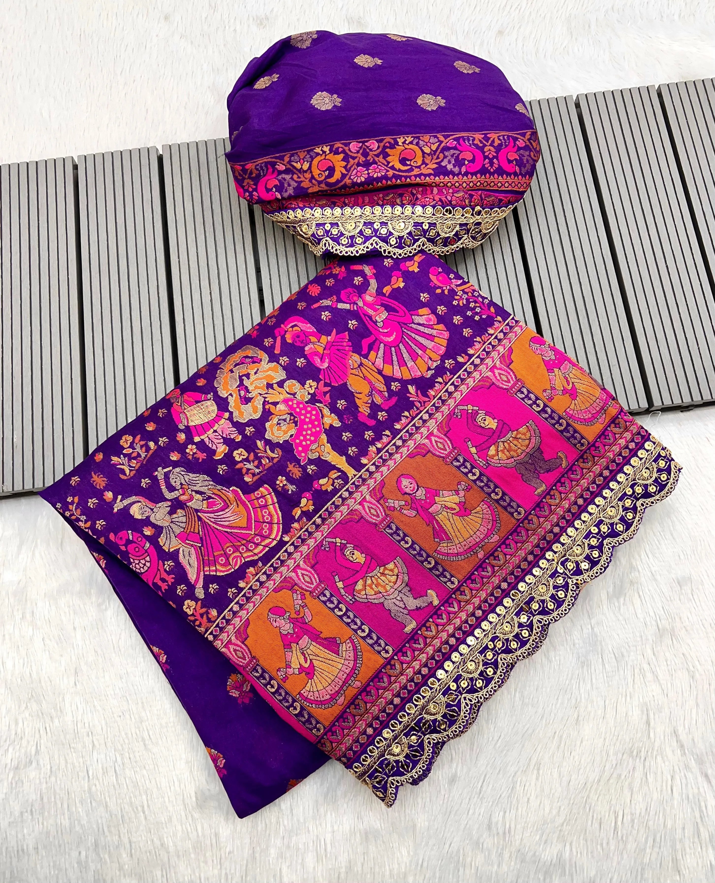 Soft Silk Pashmina Kashmiri Thread Lace Saree