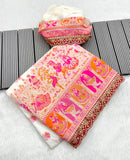 Soft Silk Pashmina Kashmiri Thread Lace Saree